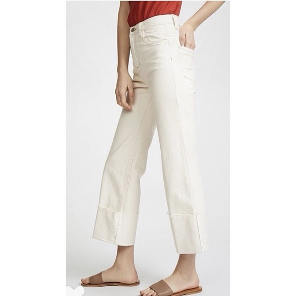 J Brand Joan Crop Jeans Women's Size 24 White Macadamia Frayed Hem Straight Leg - Picture 2 of 10